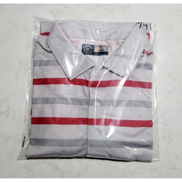 CALLAWAY OPTI-DRI GOLF Polo Shirt XL Gray Red Striped Moisture Wicking NWOT - Picture 12 of 12